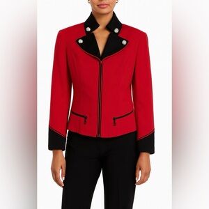 Moschery Vintage Cherry Red Wool Blazer – Equestrian Military Style USA Size 10